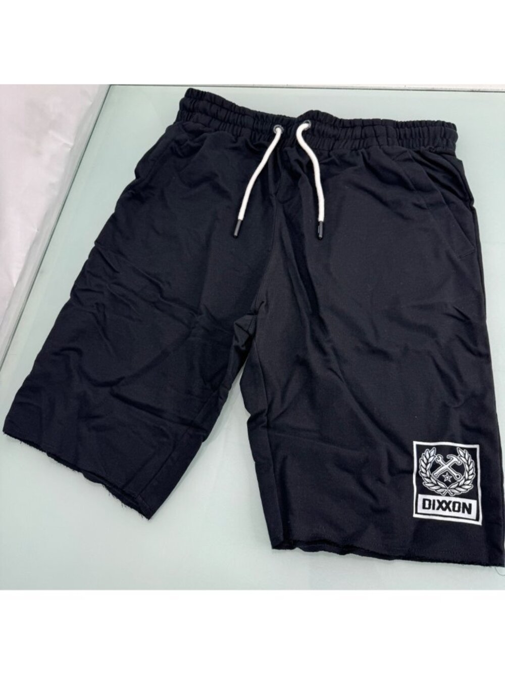 New Dixxon Terry Shorts Mens Small S Black Raw Hem Elastic Waist